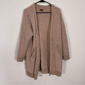 Pol Light Brown Fuzzy Long Open Cardigan Sweater